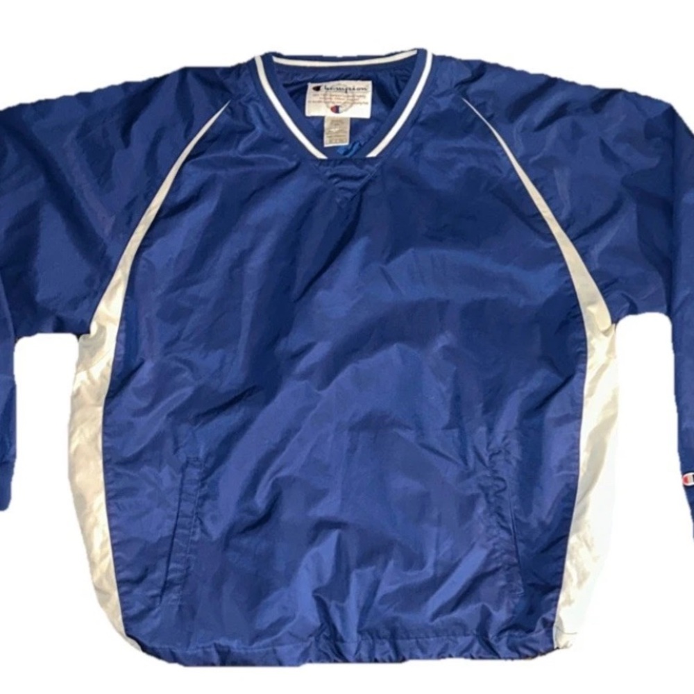 Champion Sportswear VTG 00s Coaches Pullover Jacket Blue White Piping Lined XL
